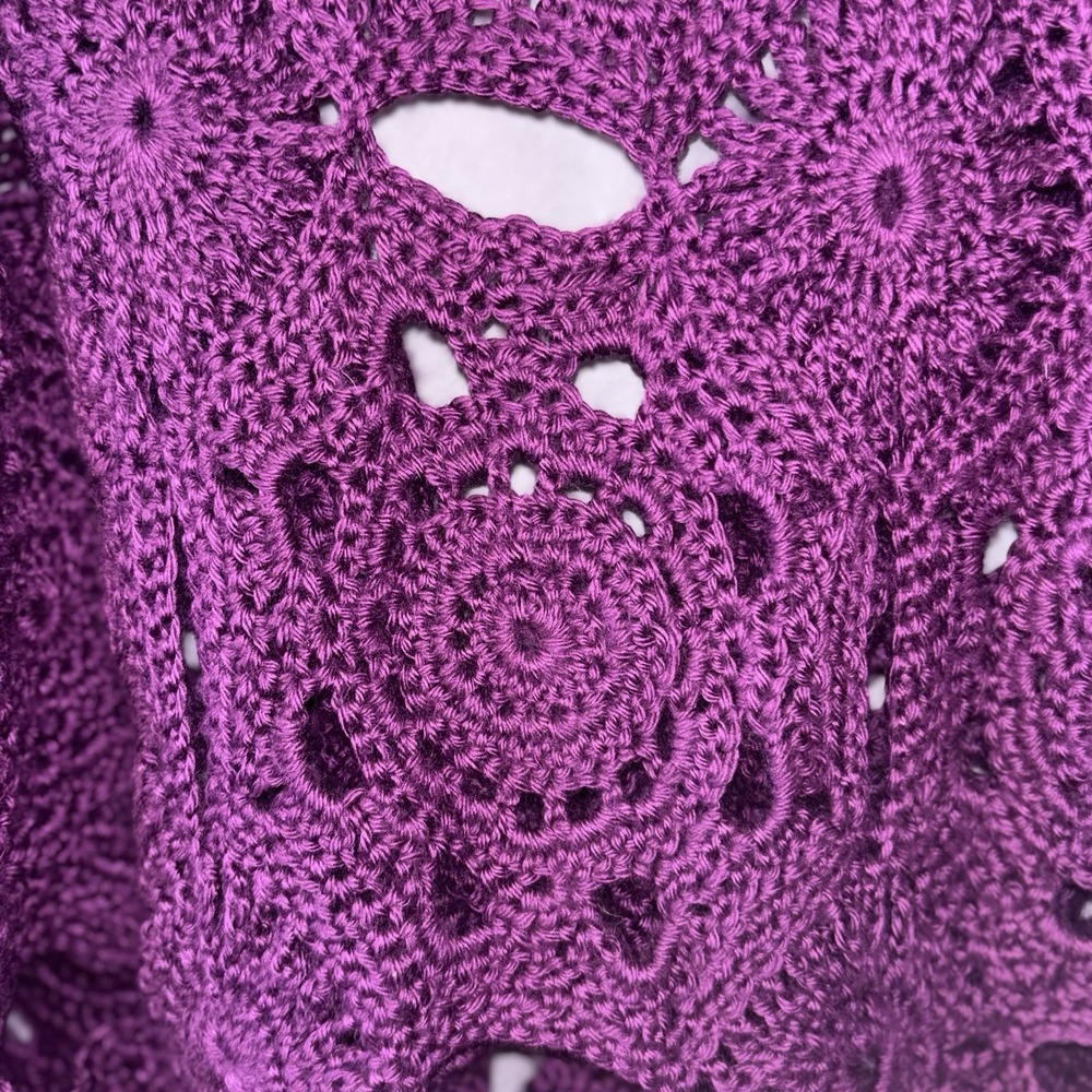 100% Handmade Large Purple Willow Granny Square Cardigan Ruffle Bell‎ Sleeves - Picture 9 of 12